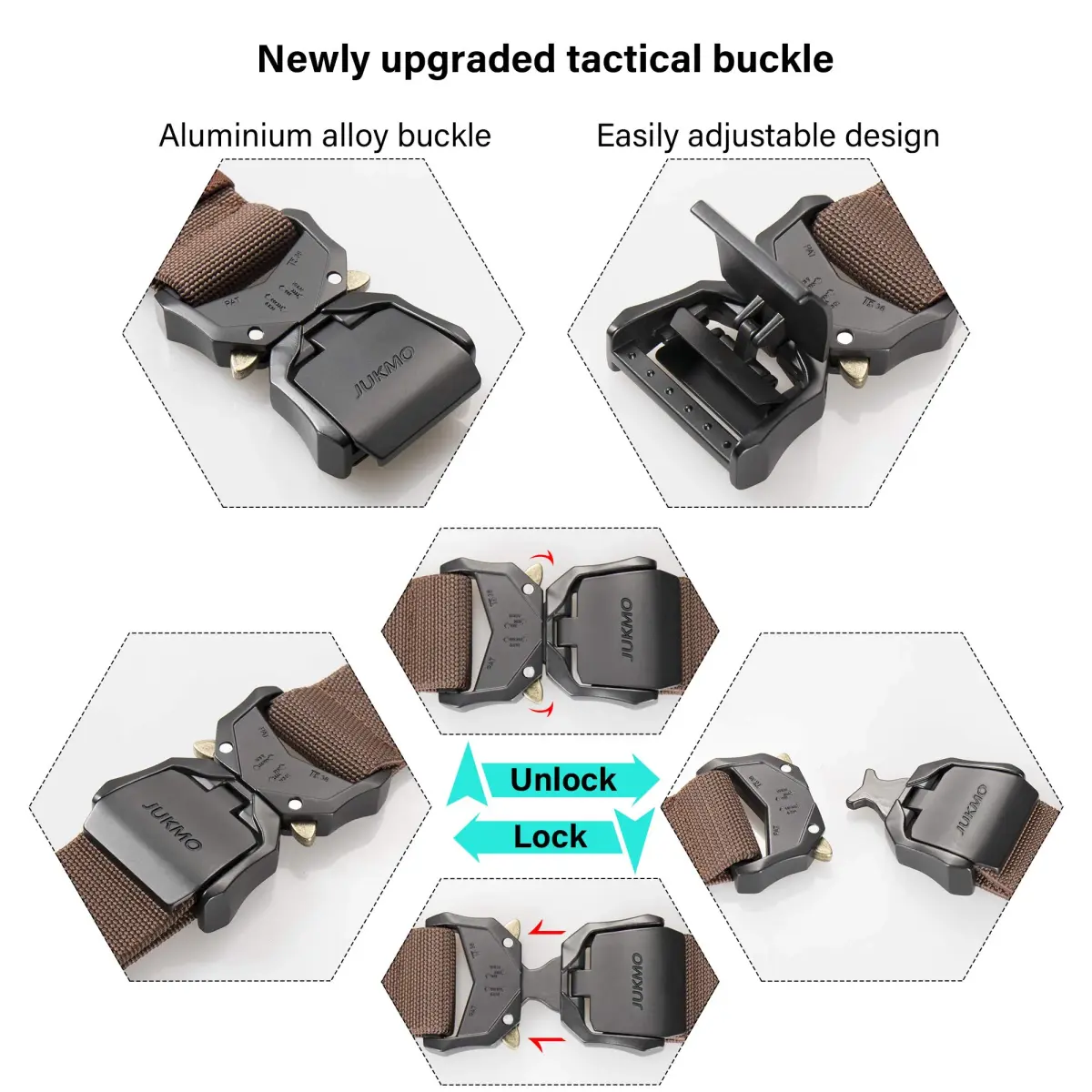 JUKMO Tactical Belt Coffee 3.8 cm (1.5") | Quick Release Aluminium Alloy Buckle & Stretch Nylon - view 2