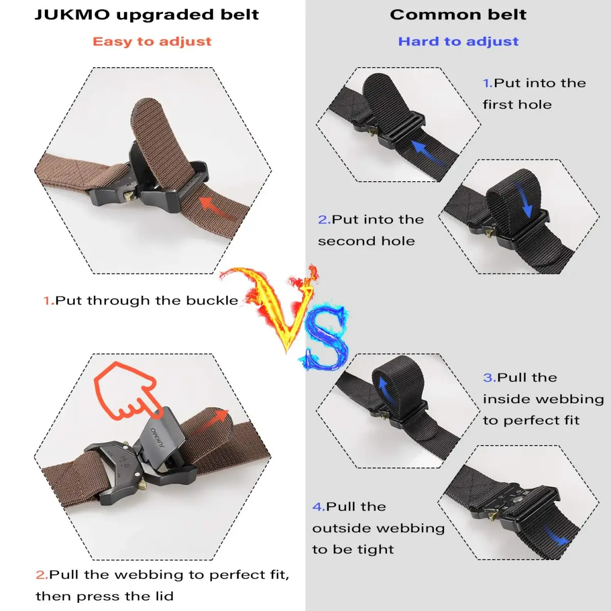 JUKMO Tactical Belt Coffee 3.8 cm (1.5") | Quick Release Aluminium Alloy Buckle & Stretch Nylon - view 3