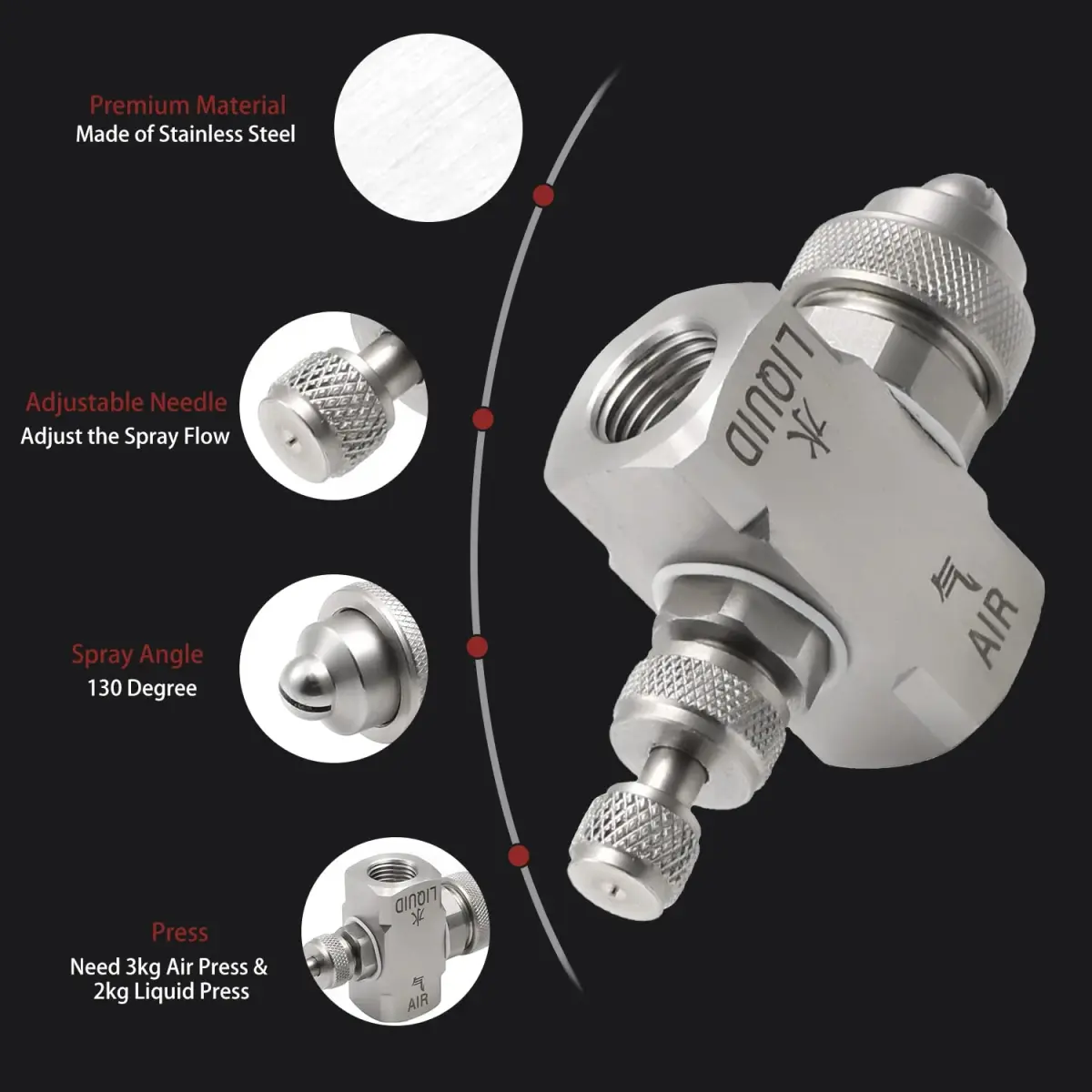 MroMax 1/4BSP Female Thread Air Atomizing Mist Nozzle 304 Stainless Steel | 130 Degree Round Spray - view 5