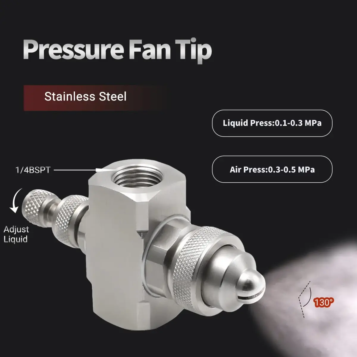 MroMax 1/4BSP Female Thread Air Atomizing Mist Nozzle 304 Stainless Steel | 130 Degree Round Spray - view 3