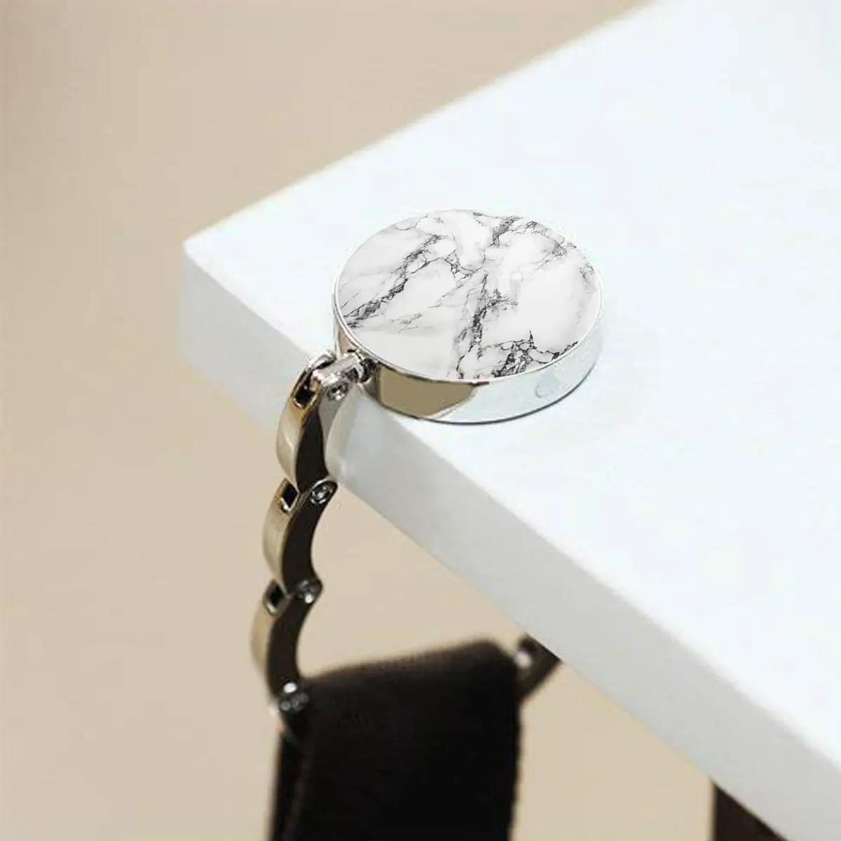 Bosketo Foldable Purse Hook Womens Bag Table Hanger Collection Desk Hooks for Purse (White+Black Marble Hook) | Portable & Anti-slip - view 5