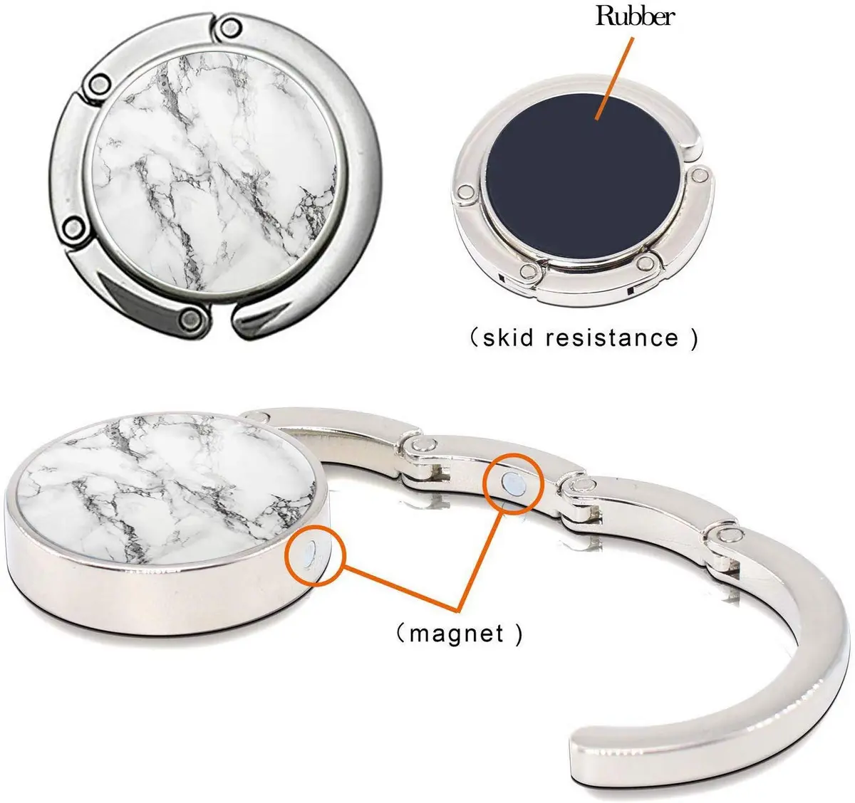 Bosketo Foldable Purse Hook Womens Bag Table Hanger Collection Desk Hooks for Purse (White+Black Marble Hook) | Portable & Anti-slip - view 2