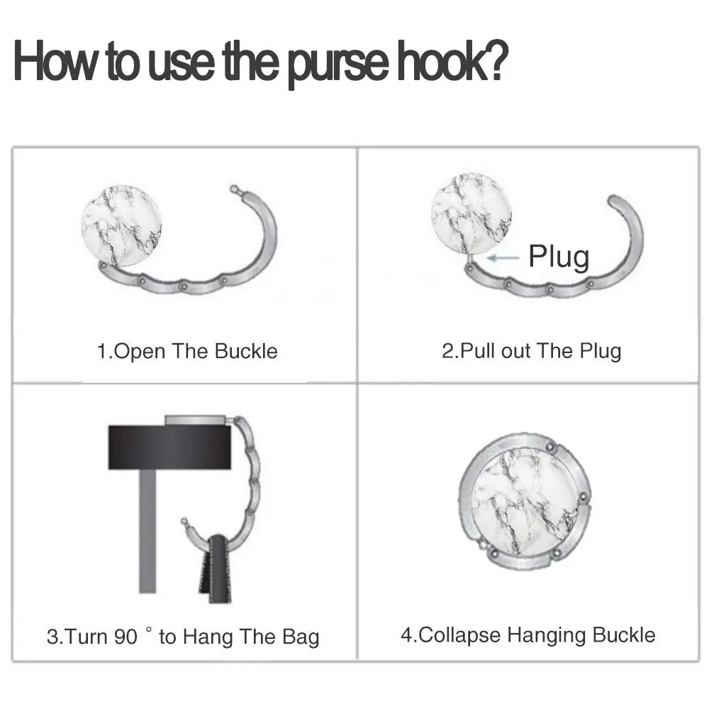 Bosketo Foldable Purse Hook Womens Bag Table Hanger Collection Desk Hooks for Purse (White+Black Marble Hook) | Portable & Anti-slip - view 4