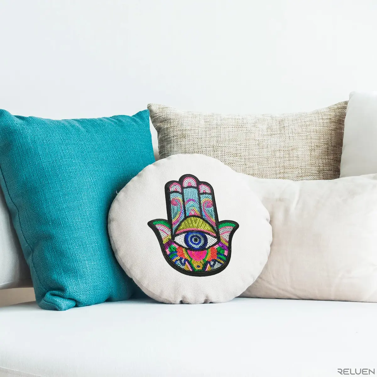Reluen Evil Eye Iron On Patch Large Sequin Hamsa Hand Embroidered Badge 22cm (8.7in) x 19.5cm (7.7in) - view 8