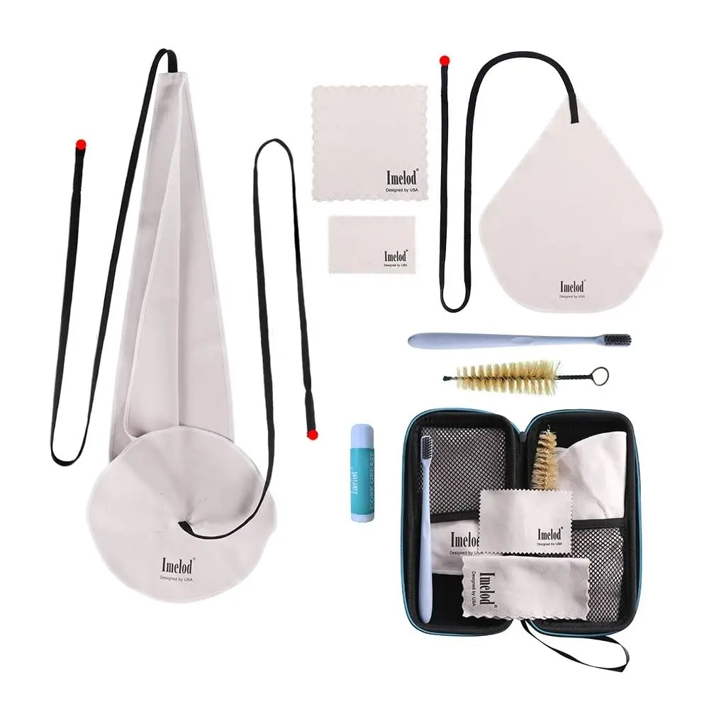 Imelod Saxophone Cleaning Kit with Case for Alto Tenor Clarinet Flute | 4pcs Cloth, Mouthpiece Brush, Dark Gray - main product image