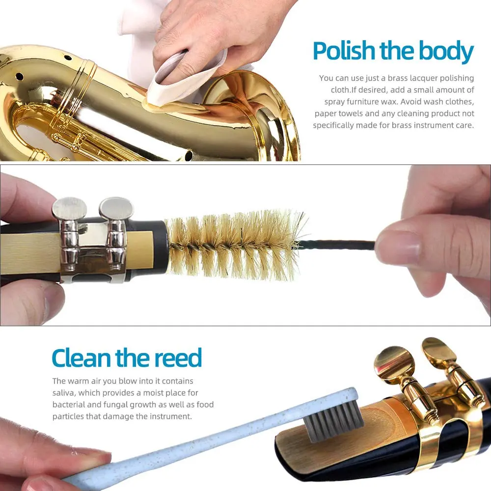 Imelod Saxophone Cleaning Kit with Case for Alto Tenor Clarinet Flute | 4pcs Cloth, Mouthpiece Brush, Dark Gray - view 4