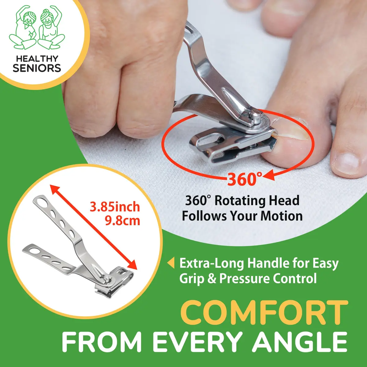 Healthy Seniors 360° Swivel Clipper Set for Diabetics and Weak Hands | Pain-Free Nail Care (70-120 chars) - view 3