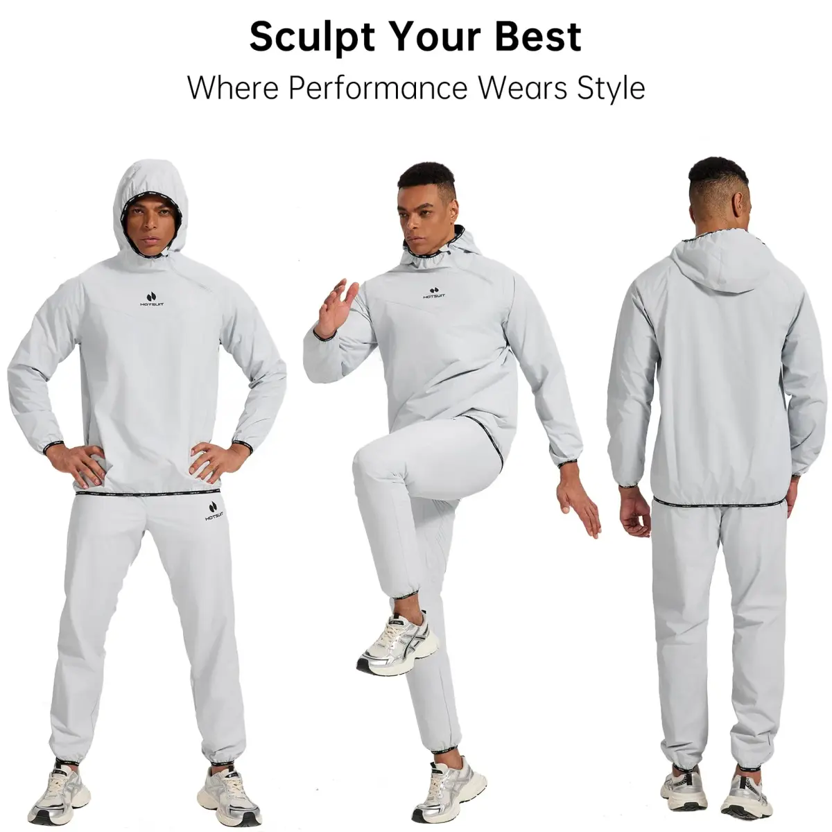 HOTSUIT Men's Sauna Suit - A. Light Gray Jacket & Pants, 4X-Large for Weight Loss & Gym Workouts - view 2
