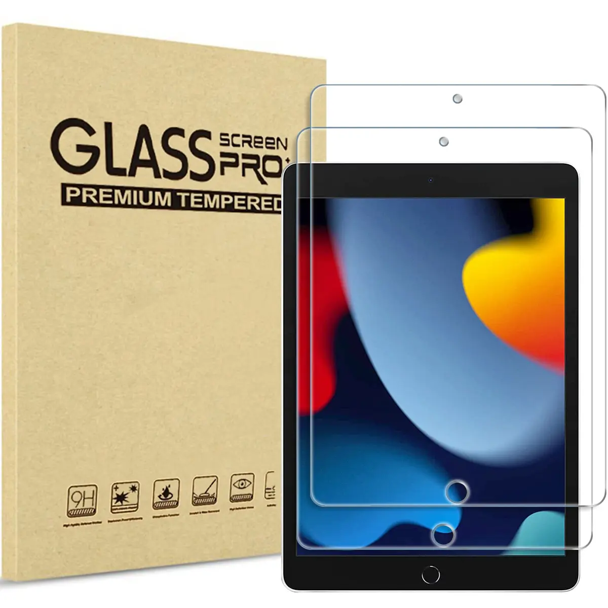 ProCase 2 Pack Screen Protector for iPad 10.2 Inch (9th/8th/7th Gen) - 25mm (0.98 Inch) | 9H Hardness Tempered Glass, Ultra Clear, Scratch Resistant, Bubble Free Install - main product image