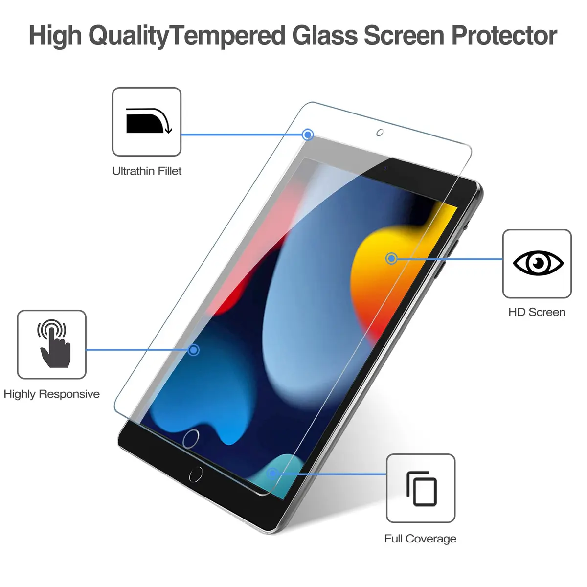 ProCase 2 Pack Screen Protector for iPad 10.2 Inch (9th/8th/7th Gen) - 25mm (0.98 Inch) | 9H Hardness Tempered Glass, Ultra Clear, Scratch Resistant, Bubble Free Install - view 3
