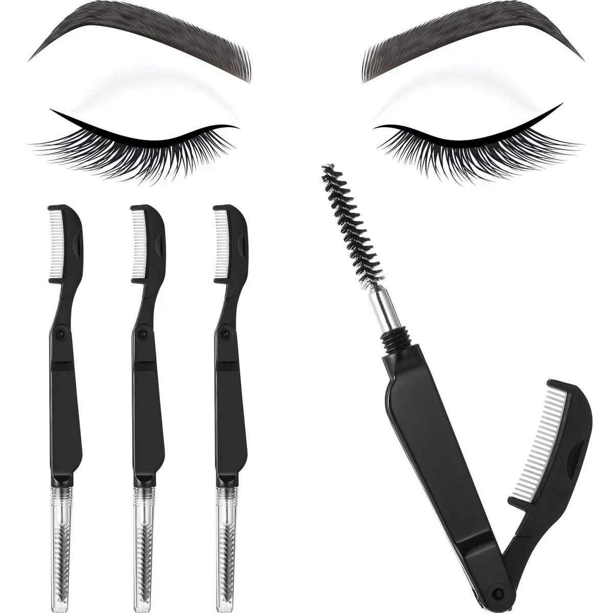 Boao 4 Pcs Eyelash Separator Tool Kit Foldable Eyelash and Eyebrow Combs | Stainless Steel & Plastic, Compact & Travel-Friendly - main product image