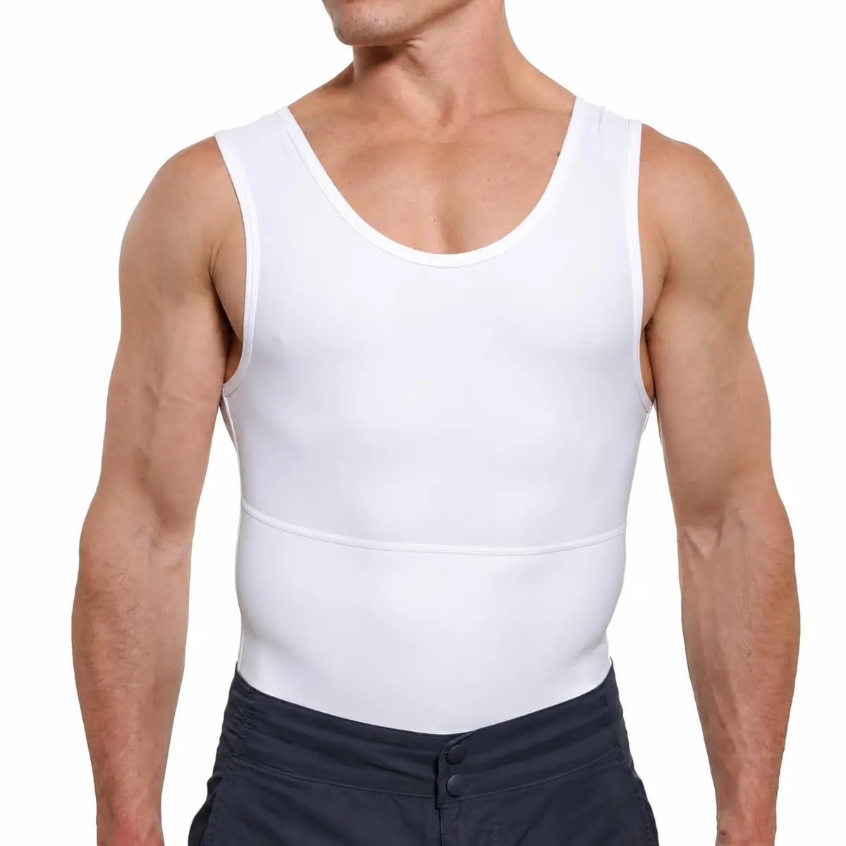 Esteem Apparel Max Gynecomastia Compression Shirt for Men (White, Large) | Slimming Chest & Abs Support - main product image