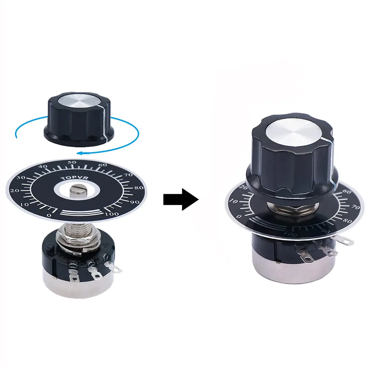 CenryKay RV24YN20S B102 1K Rotary Potentiometer with Knobs & Dials, 6mm Shaft, 20mm Length, 2-Pack | Precise Control for Audio & Circuits - view 3