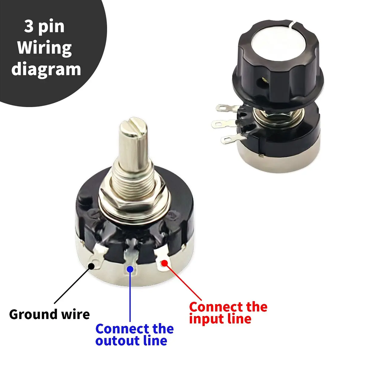 CenryKay RV24YN20S B102 1K Rotary Potentiometer with Knobs & Dials, 6mm Shaft, 20mm Length, 2-Pack | Precise Control for Audio & Circuits - view 4