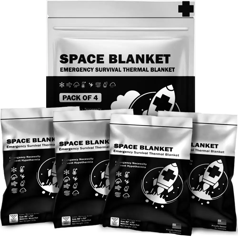 EVERLIT Survival Emergency Mylar Thermal Blankets 4 Pack Silver | Retains 90% Body Heat - main product image