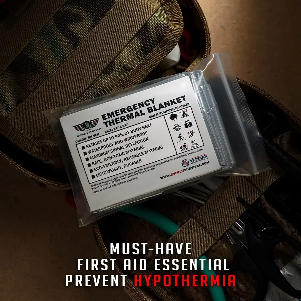 EVERLIT Survival Emergency Mylar Thermal Blankets 4 Pack Silver | Retains 90% Body Heat - view 5