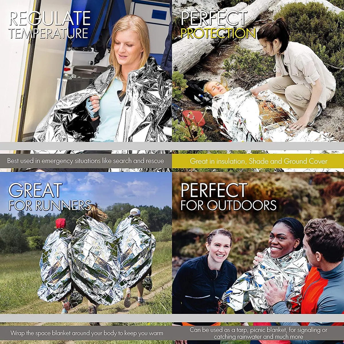 EVERLIT Survival Emergency Mylar Thermal Blankets 4 Pack Silver | Retains 90% Body Heat - view 6