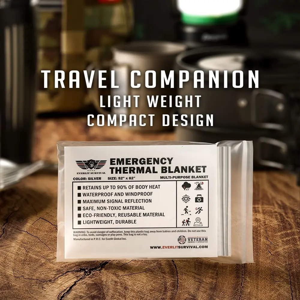 EVERLIT Survival Emergency Mylar Thermal Blankets 4 Pack Silver | Retains 90% Body Heat - view 2