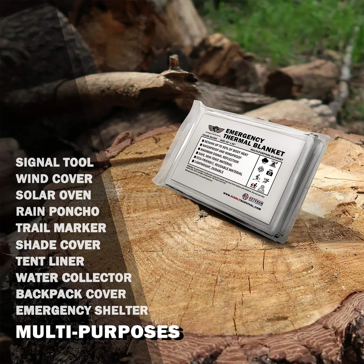EVERLIT Survival Emergency Mylar Thermal Blankets 4 Pack Silver | Retains 90% Body Heat - view 4