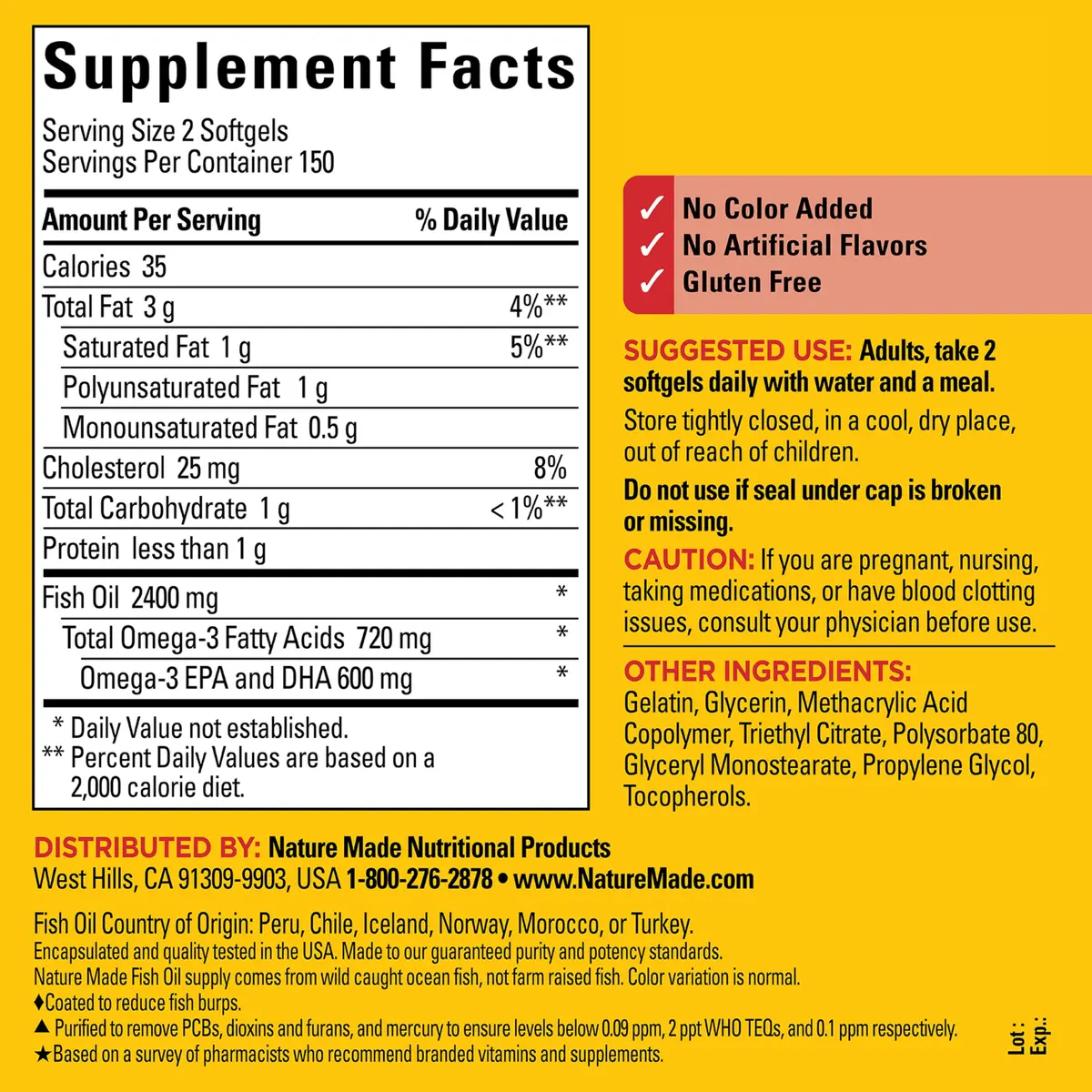 Nature Made Burp Less Fish Oil Omega 3 1200 mg Softgels 300 Count | 720 mg Omega-3s for Heart Health Support - view 6