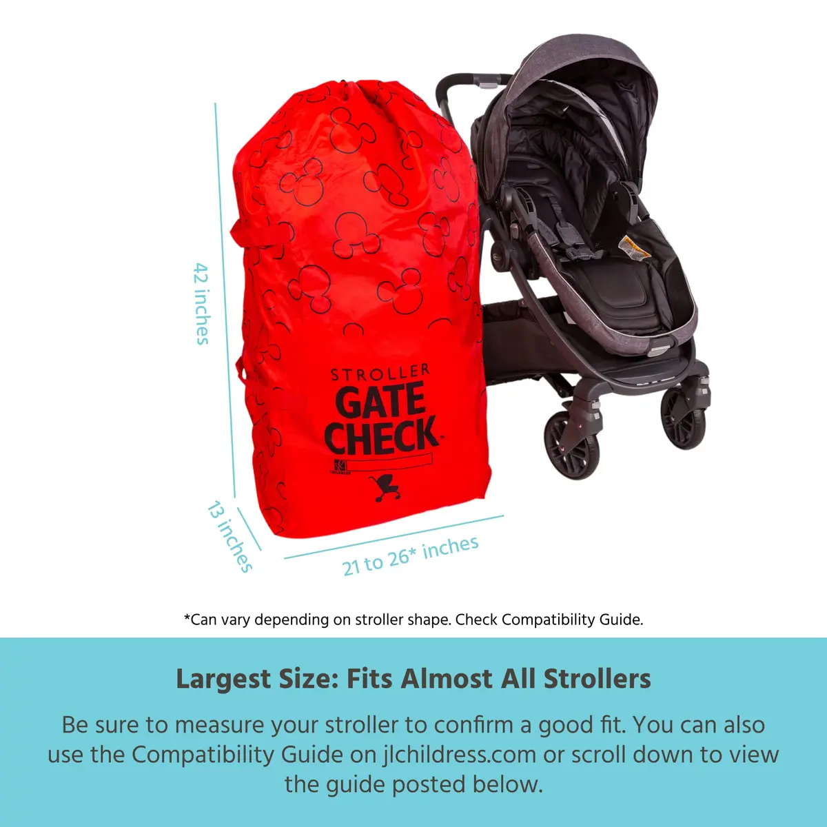 J.L. Childress Disney Baby Gate Check Travel Bag for Standard & Double Strollers | Disney Mickey Mouse Red - view 5