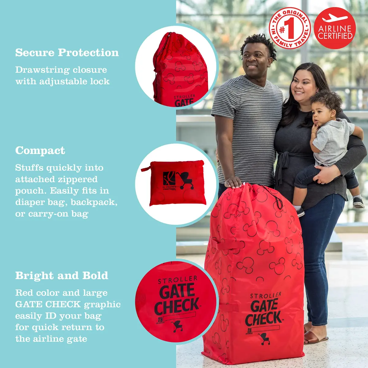 J.L. Childress Disney Baby Gate Check Travel Bag for Standard & Double Strollers | Disney Mickey Mouse Red - view 2