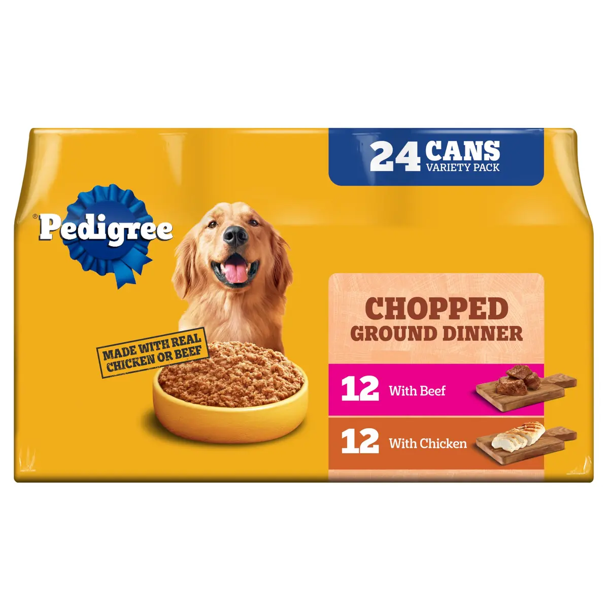 Pedigree Chopped Dinner Wet Dog Food, Chicken & Beef, 13.2 oz | Complete Adult Nutrition, Hydration Support - main product image