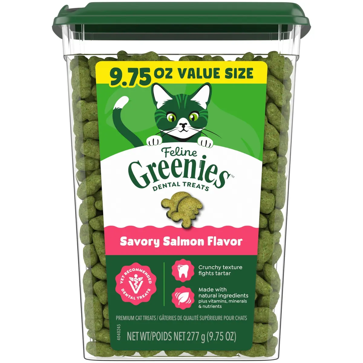 Greenies Feline Natural Crunchy Dental Cat Treats Salmon Flavor 9.75 oz (276 g) | Vet-Recommended Oral Care - main product image
