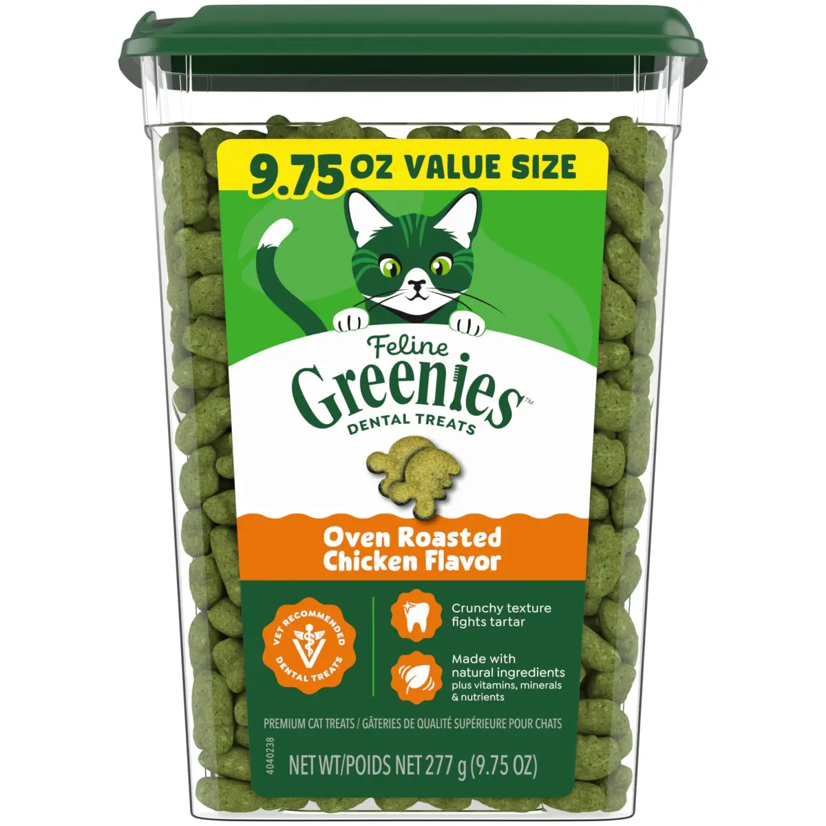 Greenies Feline Natural Dental Cat Treats Roasted Chicken Flavor 9.75 oz (276 g) | Vet-Recommended Oral Care for Cats - main product image