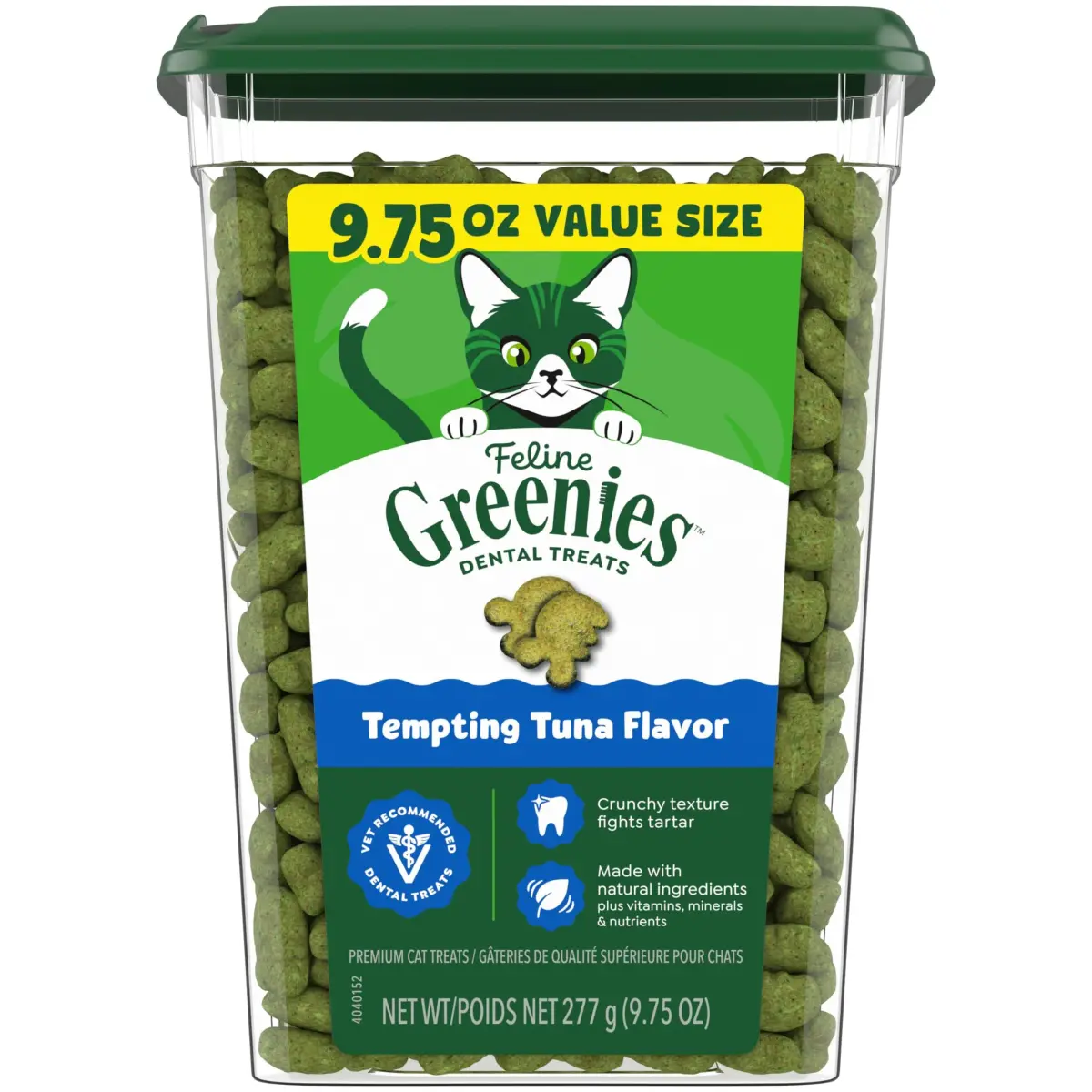 Greenies Feline Natural Dental Cat Treats, Tempting Tuna Flavor, 9.75 oz (276 g) | Vet-Recommended for Daily Dental Care - main product image