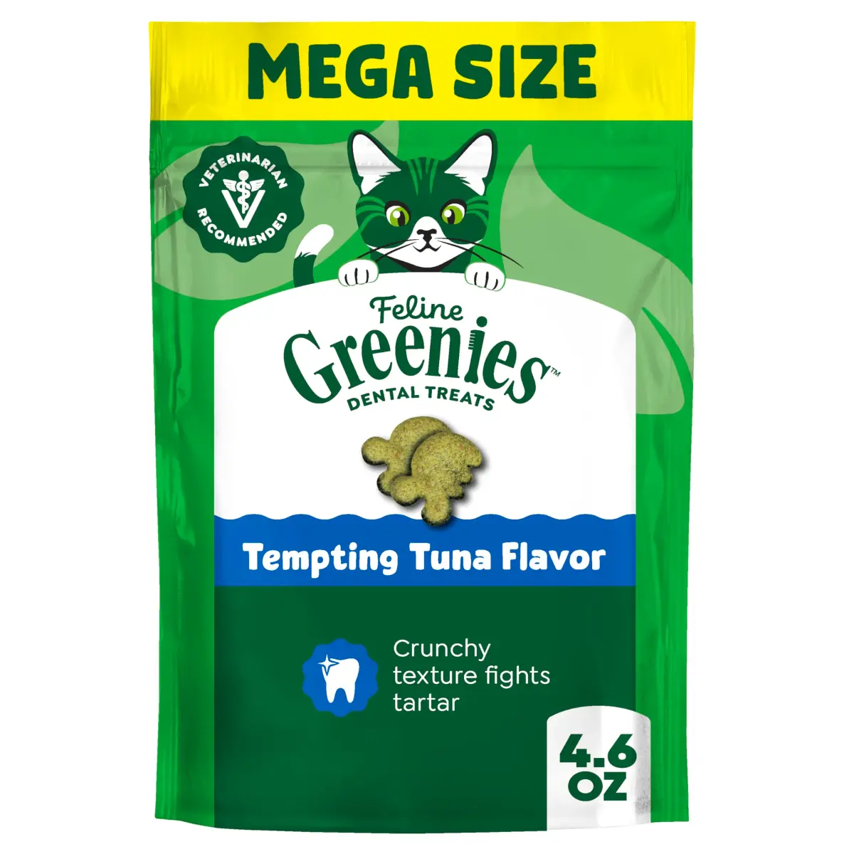 Greenies Feline Natural Dental Cat Treats, Tempting Tuna Flavor, 130.4 g (4.6 oz) | Vet-Recommended for Cat Dental Care - main product image