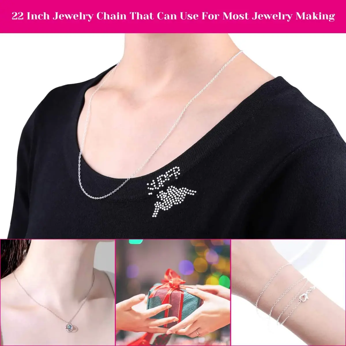 Selizo Silver Plated Cable Necklace Chains 56.5 cm (22 Inches) | 30 Pack for Jewelry Making - view 4