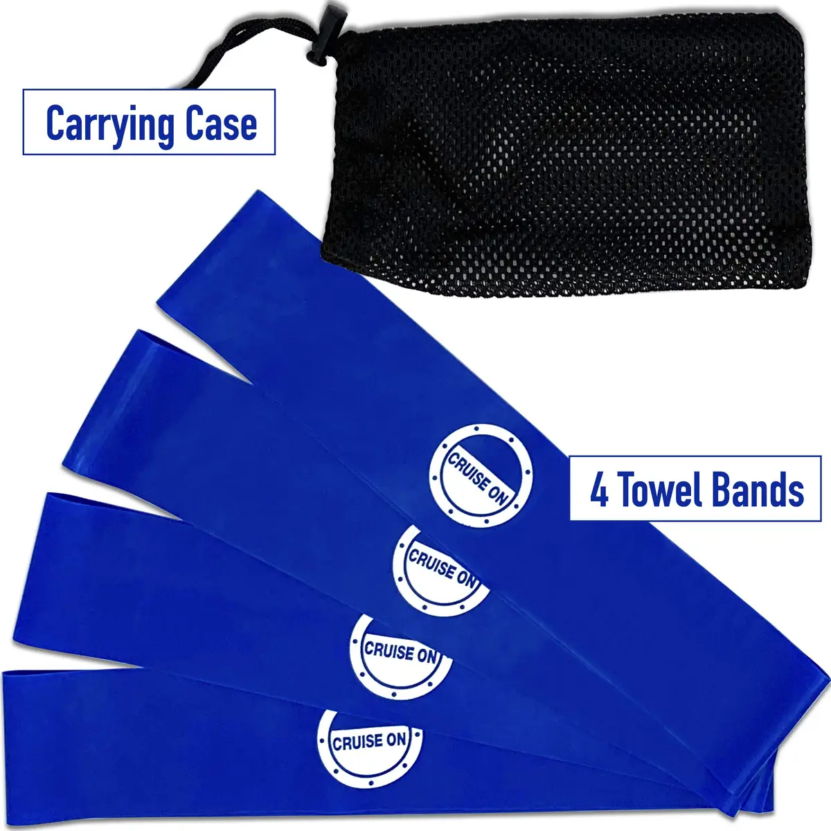 Cruise On Towel Bands for Cruise Chairs, 4 Pack, Blue | Flexible Latex Towel Holders for Beach & Pool - view 3
