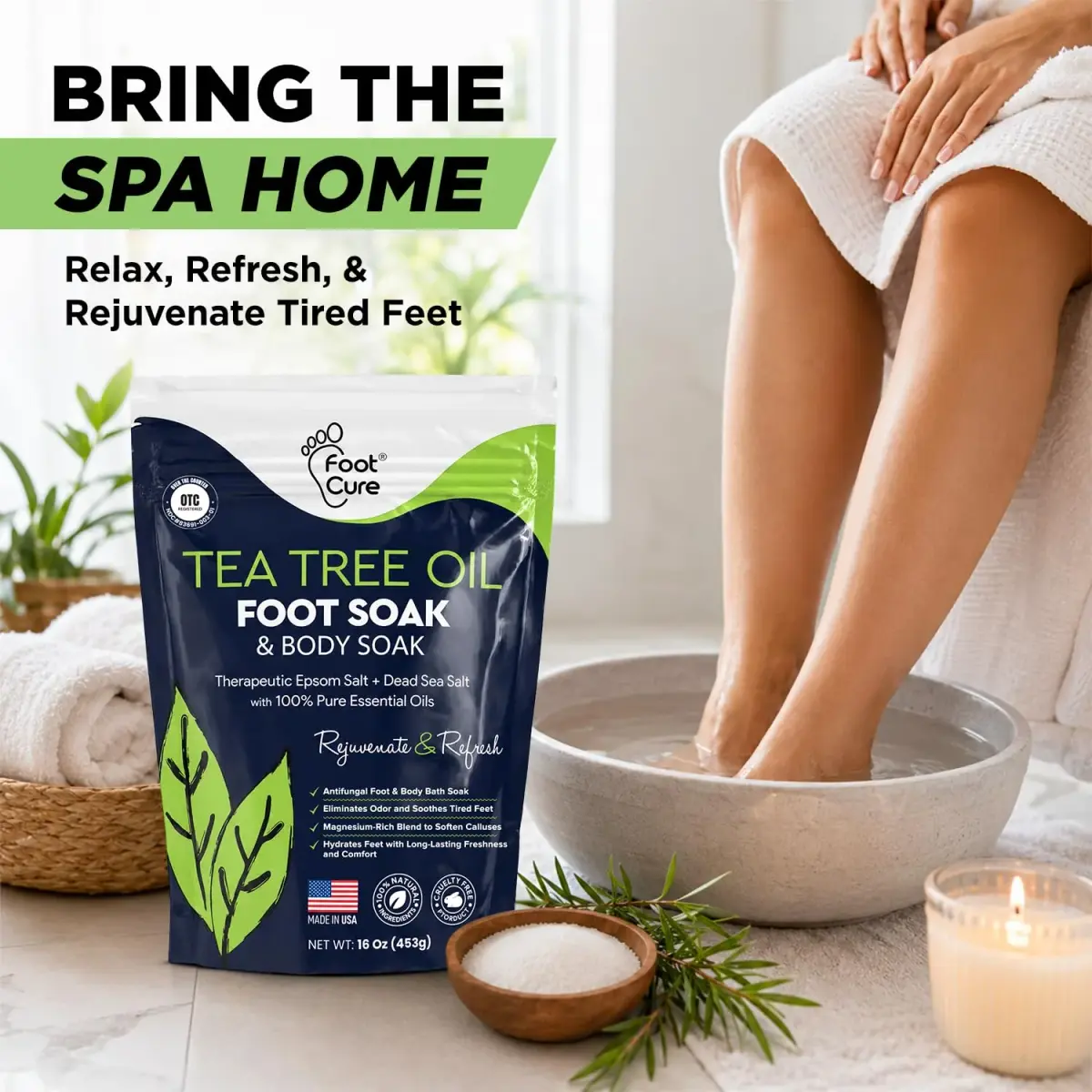 FOOT CURE Tea Tree Oil Epsom Salt Foot Soak 473ml (16 Fl Oz) | Softens Calluses & Refreshes Tired Feet - view 7