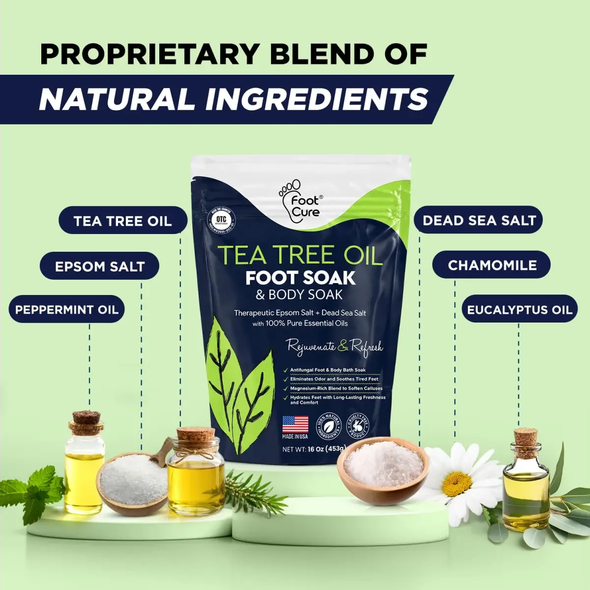 FOOT CURE Tea Tree Oil Epsom Salt Foot Soak 473ml (16 Fl Oz) | Softens Calluses & Refreshes Tired Feet - view 3