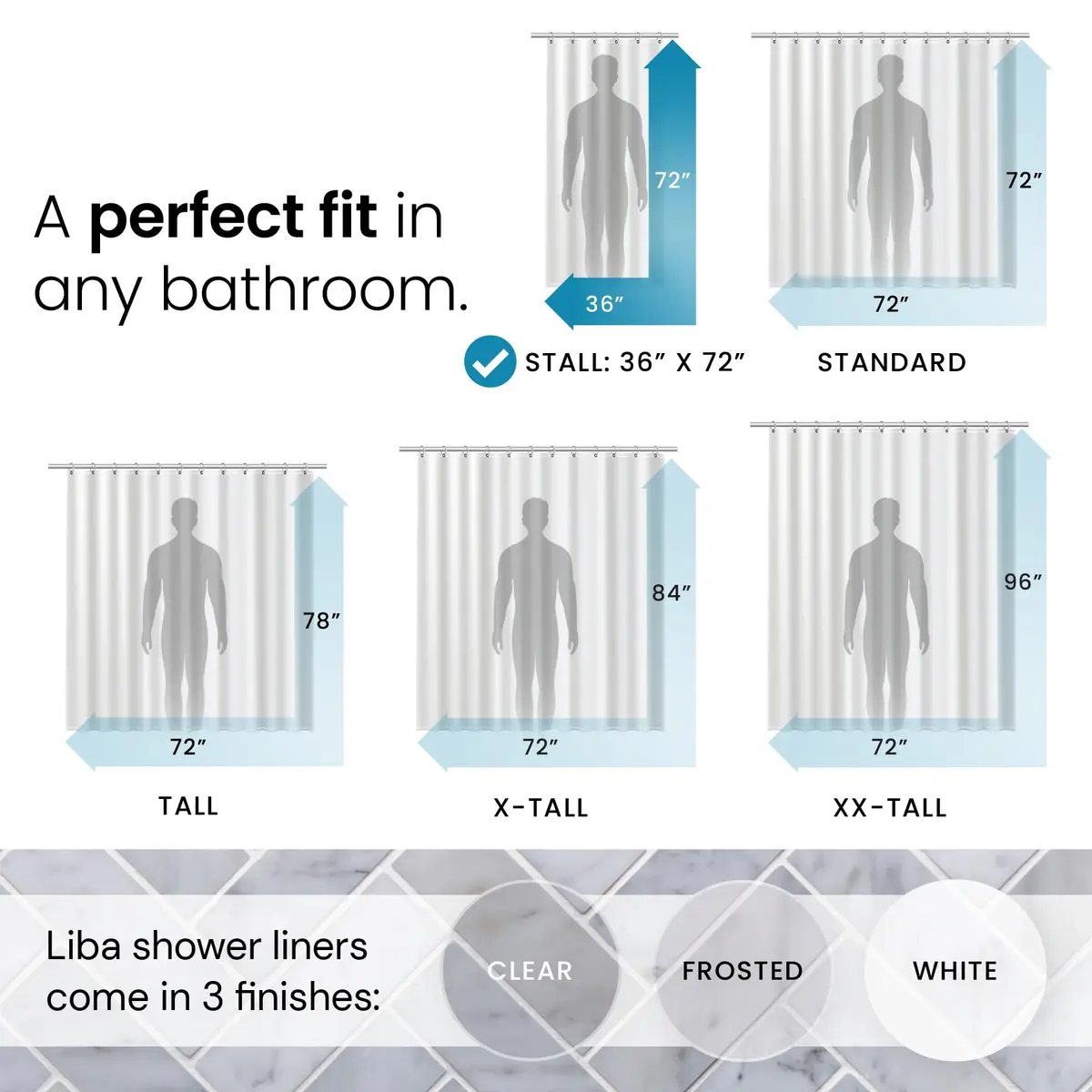 LiBa Shower Curtain PEVA 8G 36x72 Inch Waterproof Clear | Water-Resistant Bathroom Essential - view 2