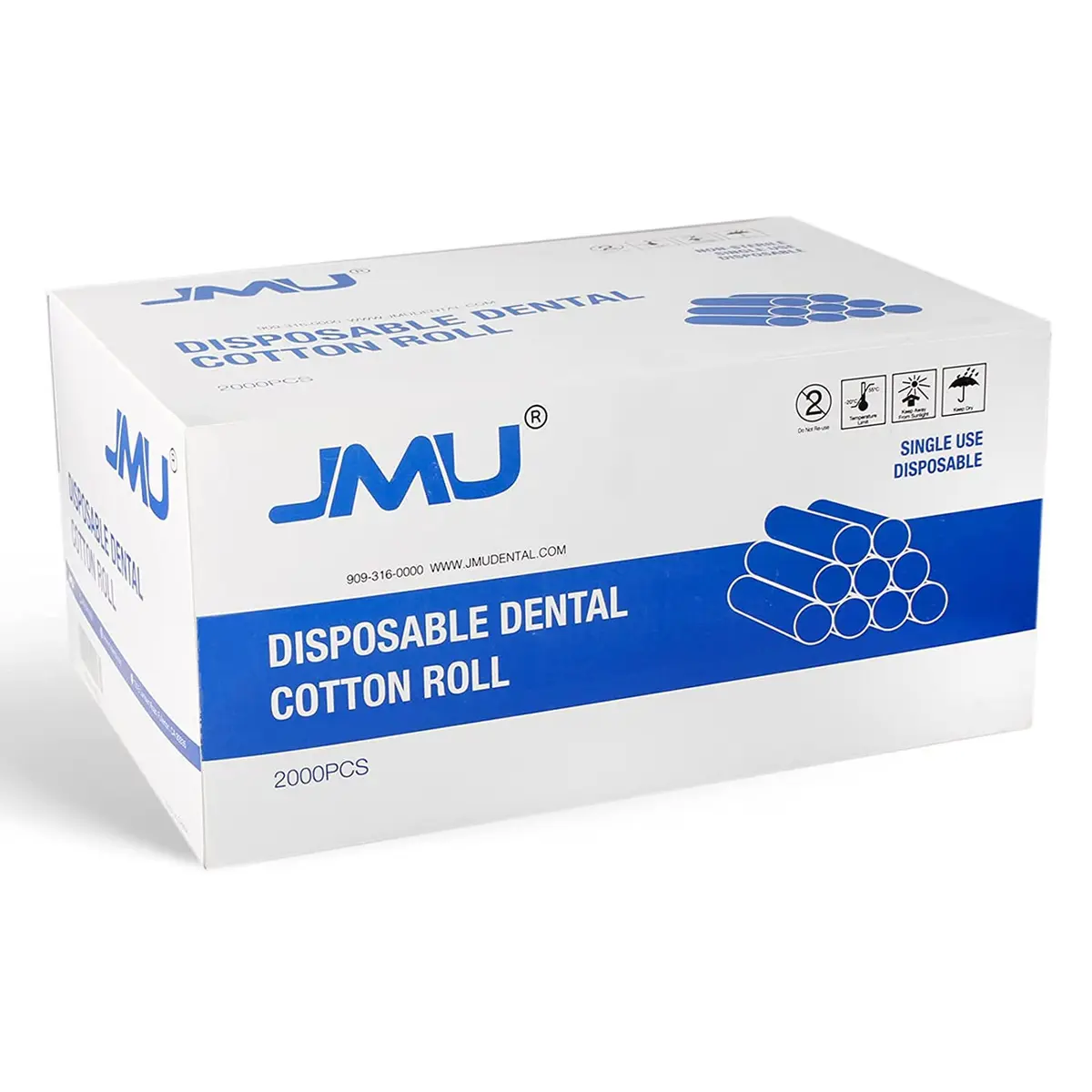 JMU 2000 Pcs Dental Cotton Rolls #2 1.5'' High Absorbent Non-Sterile - main product image