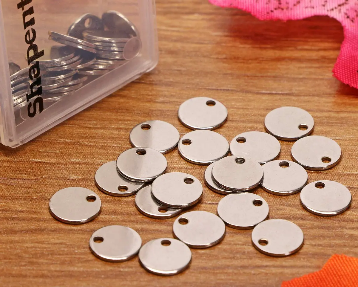 Shapenty Small Round Stainless Steel Flat Blank Stamping Tag Pendants 8MM | DIY Jewelry Charms - view 4