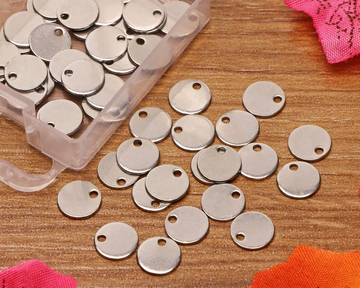 Shapenty Small Round Stainless Steel Flat Blank Stamping Tag Pendants 8MM | DIY Jewelry Charms - view 3