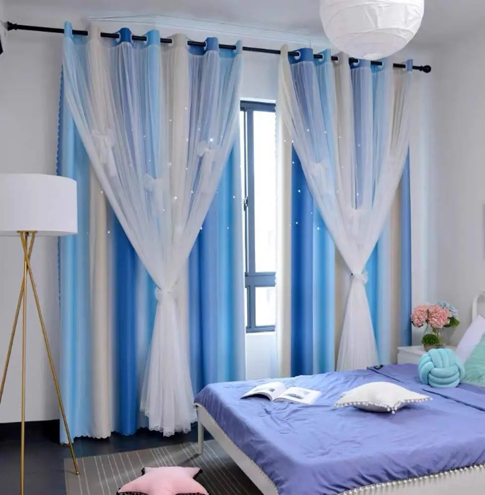 Yancorp Rainbow Curtains for Girls Bedroom 52"W x 84"L | Starry Sky Effect with Grommet Top - main product image