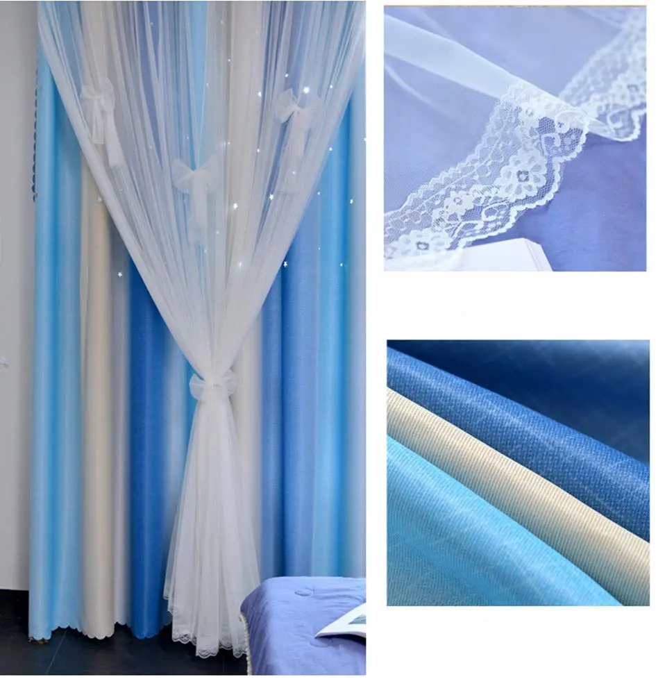 Yancorp Rainbow Curtains for Girls Bedroom 52"W x 84"L | Starry Sky Effect with Grommet Top - view 6