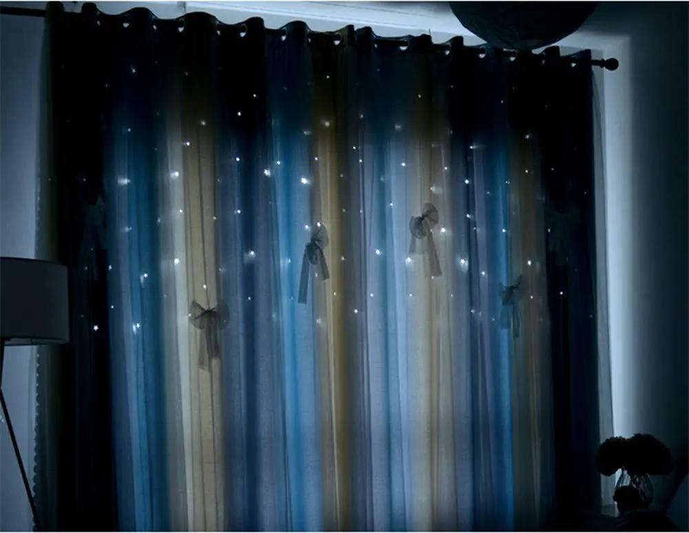Yancorp Rainbow Curtains for Girls Bedroom 52"W x 84"L | Starry Sky Effect with Grommet Top - view 3