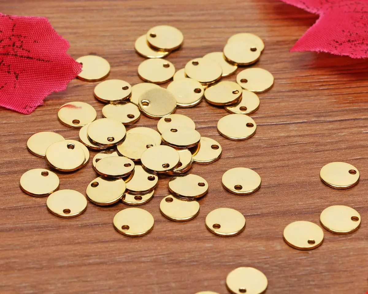 Shapenty 8mm Gold Round Stainless Steel Stamping Charms (50PCS) | Jewelry Making Supplies - view 2
