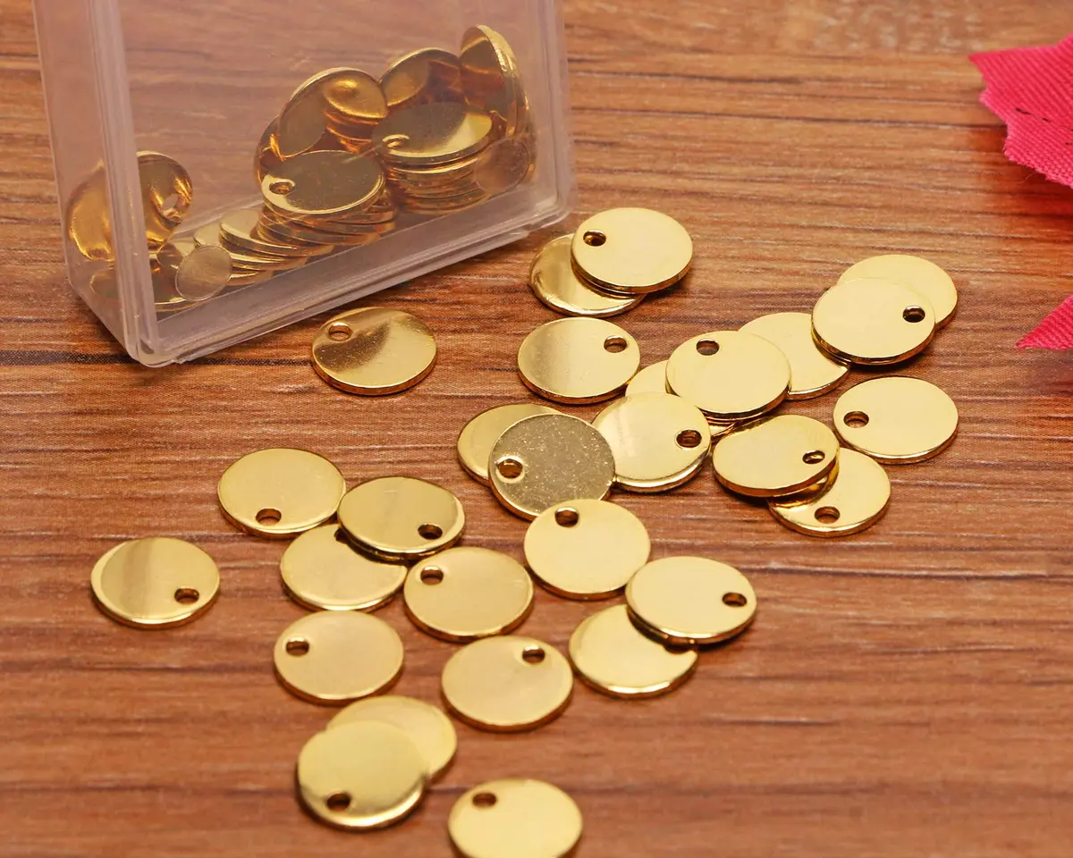 Shapenty 8mm Gold Round Stainless Steel Stamping Charms (50PCS) | Jewelry Making Supplies - view 3