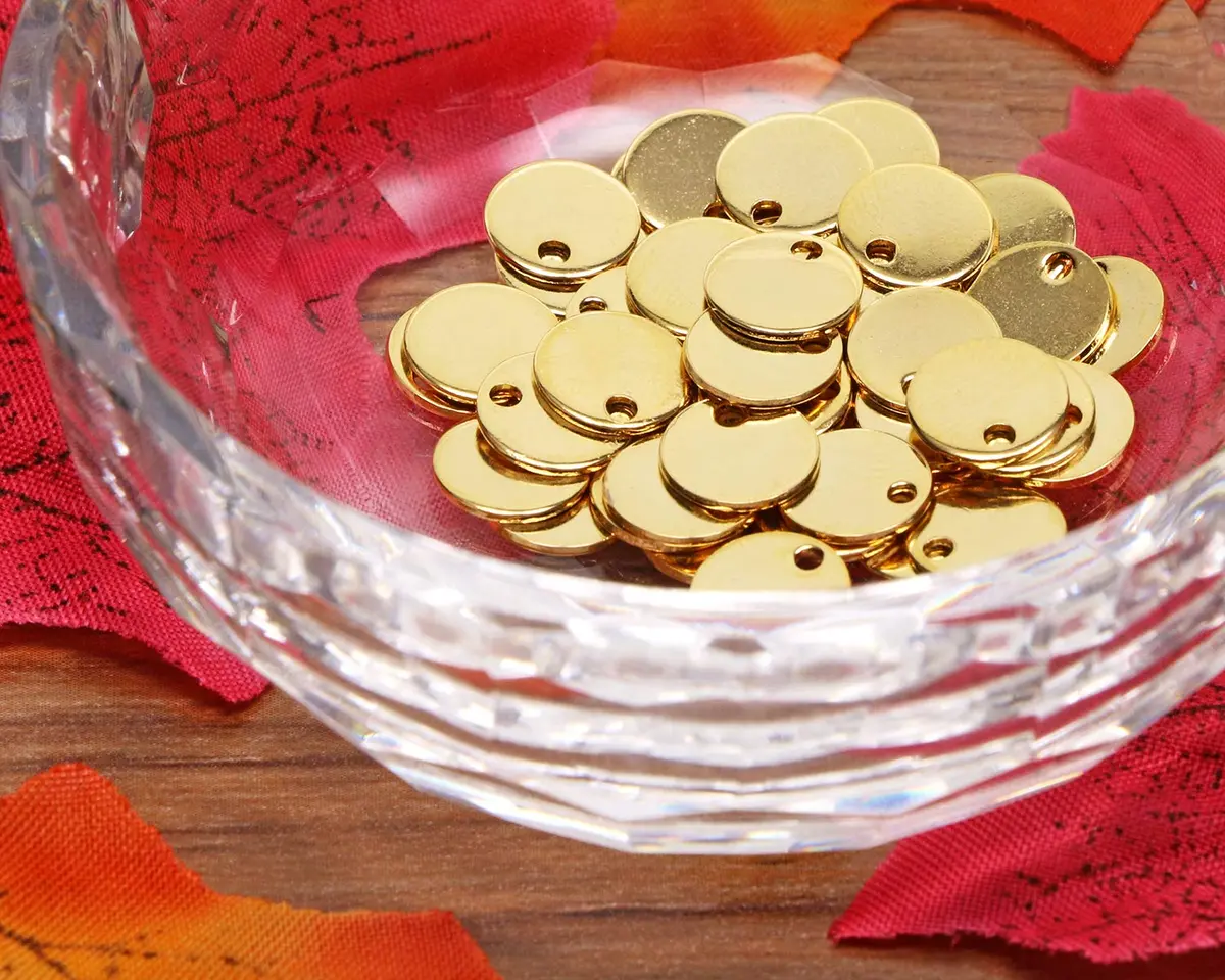 Shapenty 8mm Gold Round Stainless Steel Stamping Charms (50PCS) | Jewelry Making Supplies - view 4