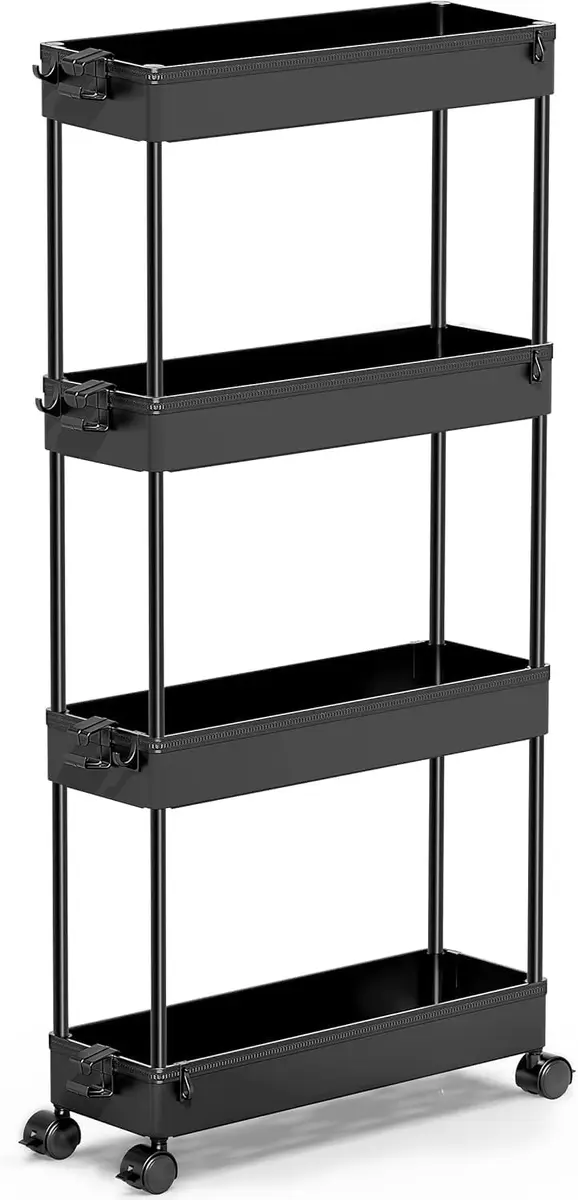 SPACEKEEPER Slim Rolling Storage Cart, 4 Tier Bathroom Cart Organizer, Black | Space-saving, Durable Plastic Design - main product image