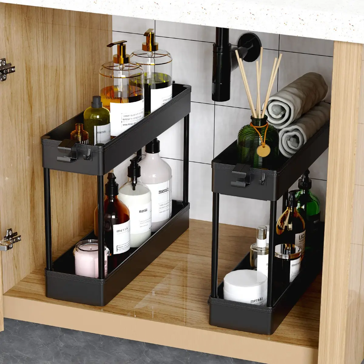 SPACEKEEPER Slim Rolling Storage Cart, 4 Tier Bathroom Cart Organizer, Black | Space-saving, Durable Plastic Design - view 2