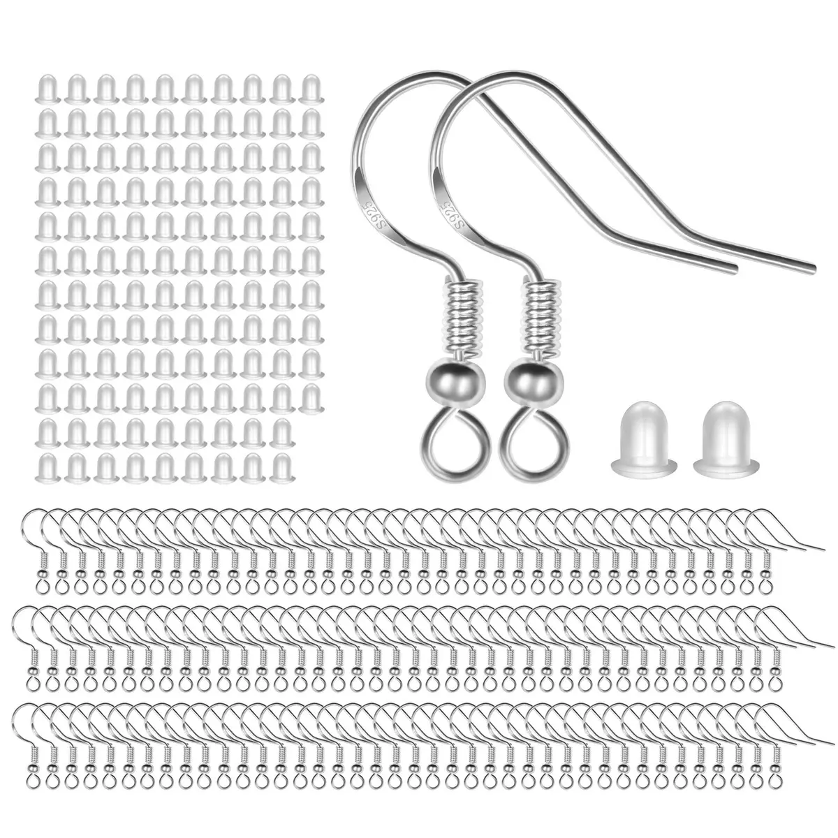 MENKEY Sterling Silver Earring Hooks 120 PCS | Hypoallergenic Jewelry Findings for DIY - main product image