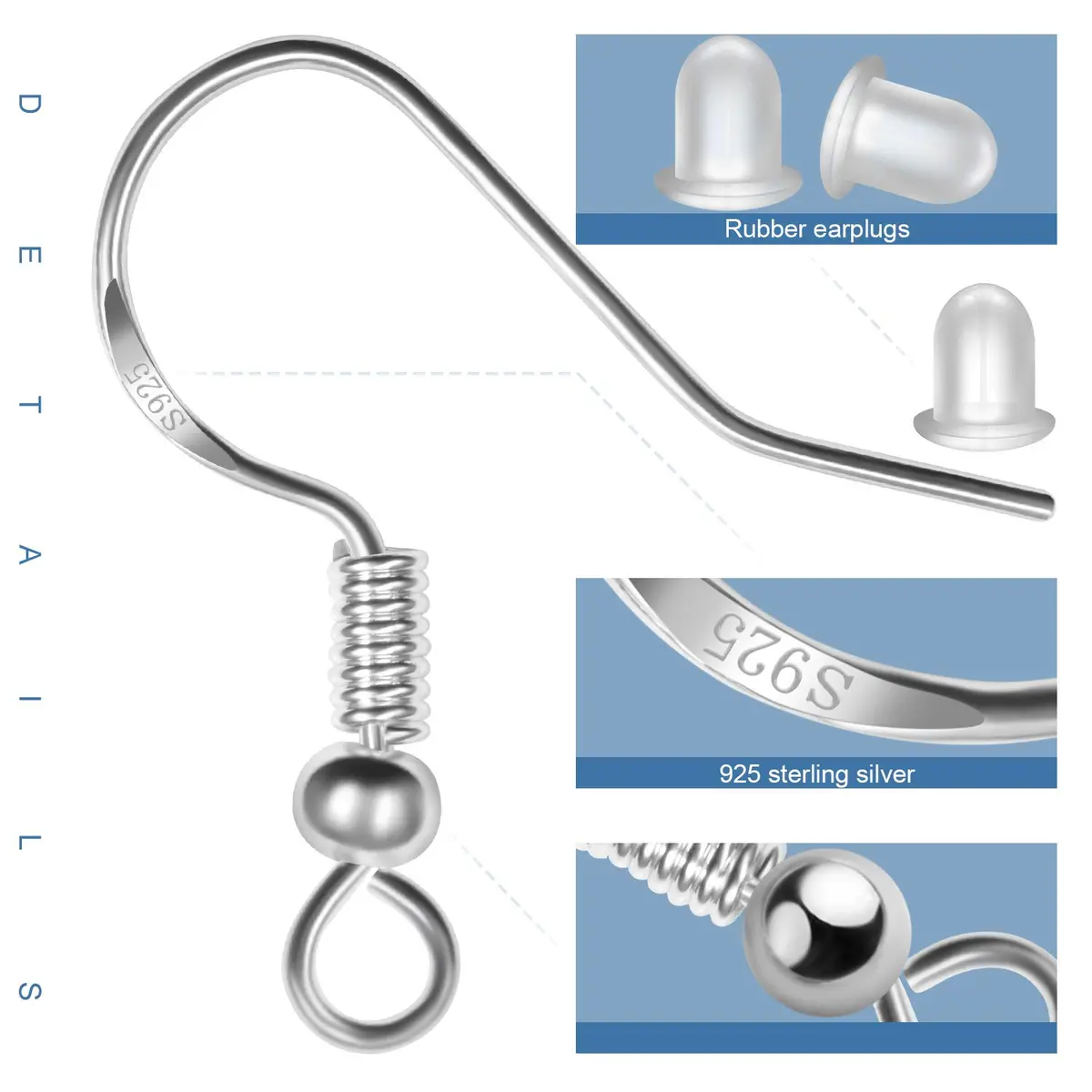 MENKEY Sterling Silver Earring Hooks 120 PCS | Hypoallergenic Jewelry Findings for DIY - view 3