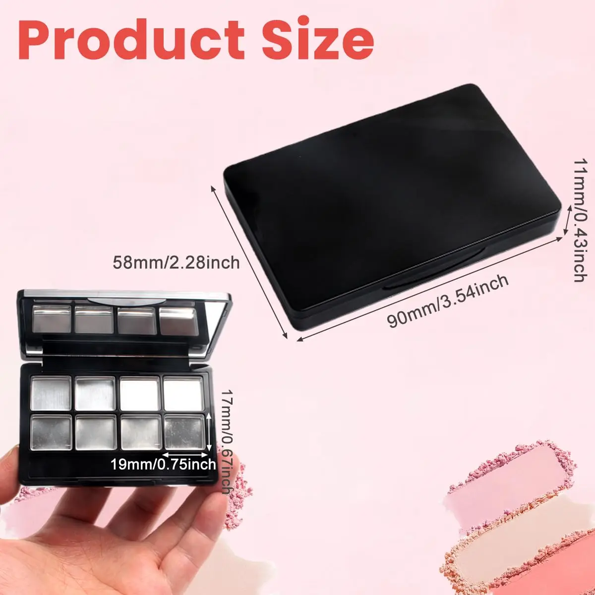 Elandy Cosmetic Case Black 90*58*11mm | Portable DIY Makeup Organizer with Mirror - view 2
